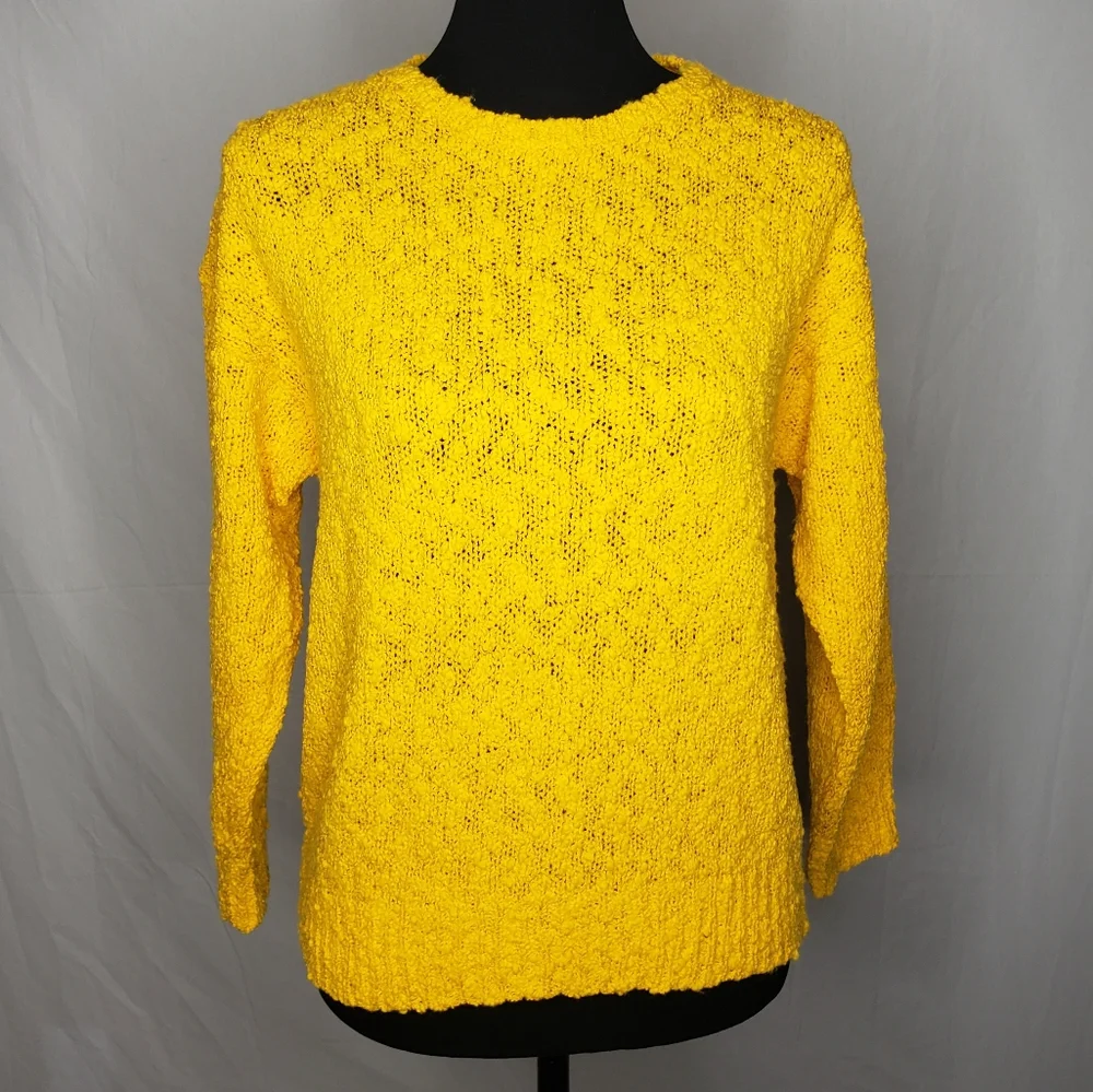 Vintage YarnWorks Womens Bubble Knit Sweater Size L Yellow 90s Preppy Classic